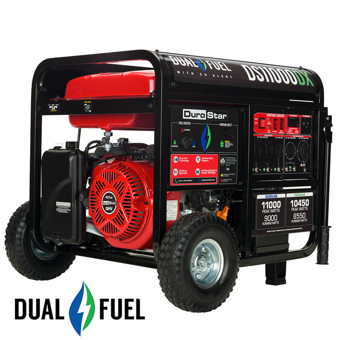 DuroStar DS11000DX 11,000W/9,000W 457cc Electric Start Dual Fuel Portable Generator w/ CO Alert