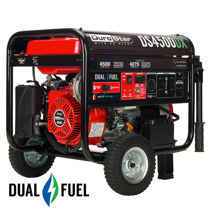 DuroStar DS4500DX 4,500W/3,500W 210cc Electric Start Dual Fuel Portable Generator w/ CO Alert