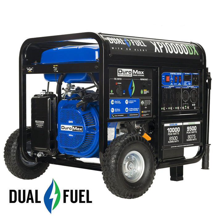 DuroMax XP10000DX 10,000 Watt Dual Fuel Gas Propane Portable Generator w/ CO Alert