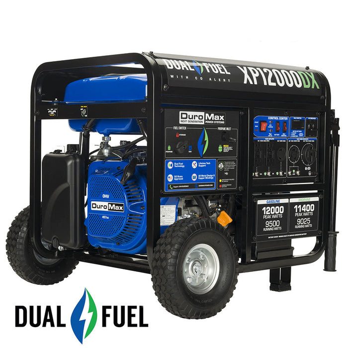 DuroMax XP12000DX 12,000 Watt Dual Fuel Gas Propane Portable Generator w/ CO Alert