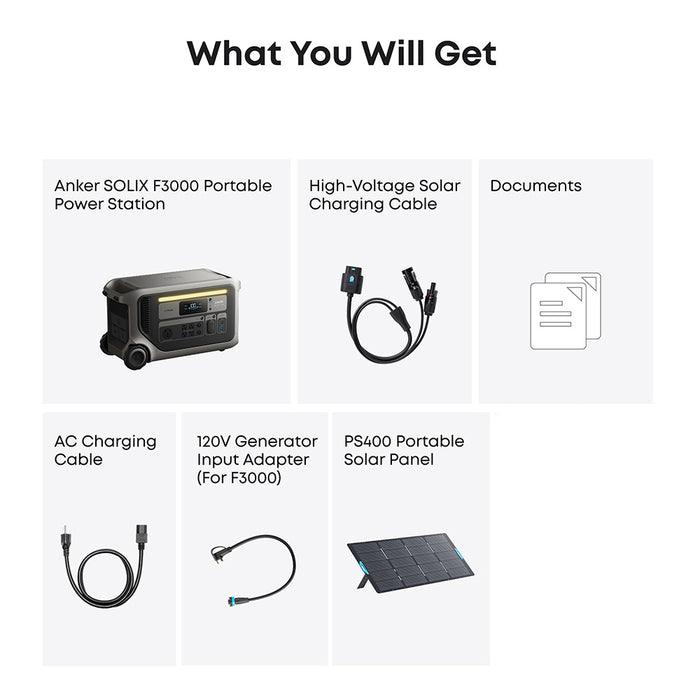 Anker SOLIX F3000 120V Extended Backup Power Kit w/ 400W Solar Panel
