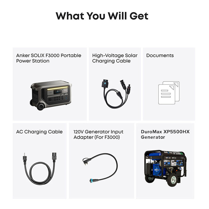 DuroMax XP5500HX and Anker SOLIX F3000 + 120V Adapter