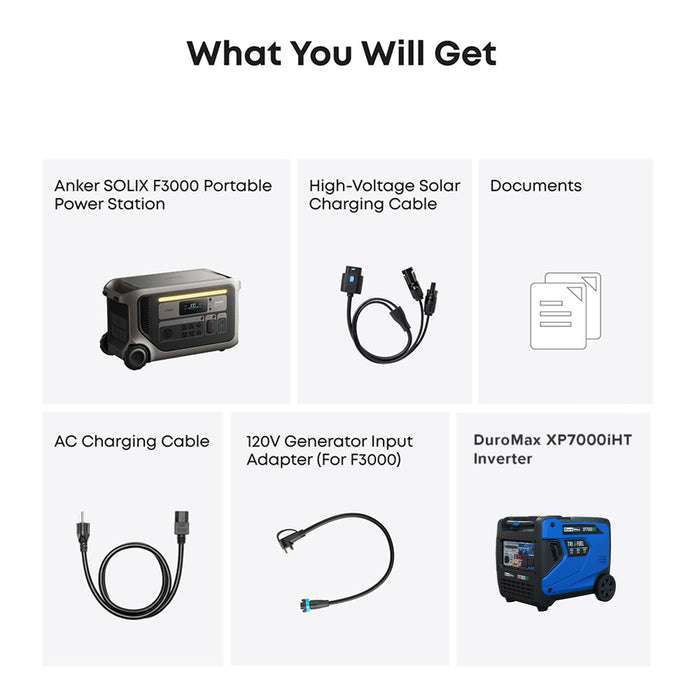 DuroMax XP7000iHT and Anker SOLIX F3000 + 120V Adapter Bundle