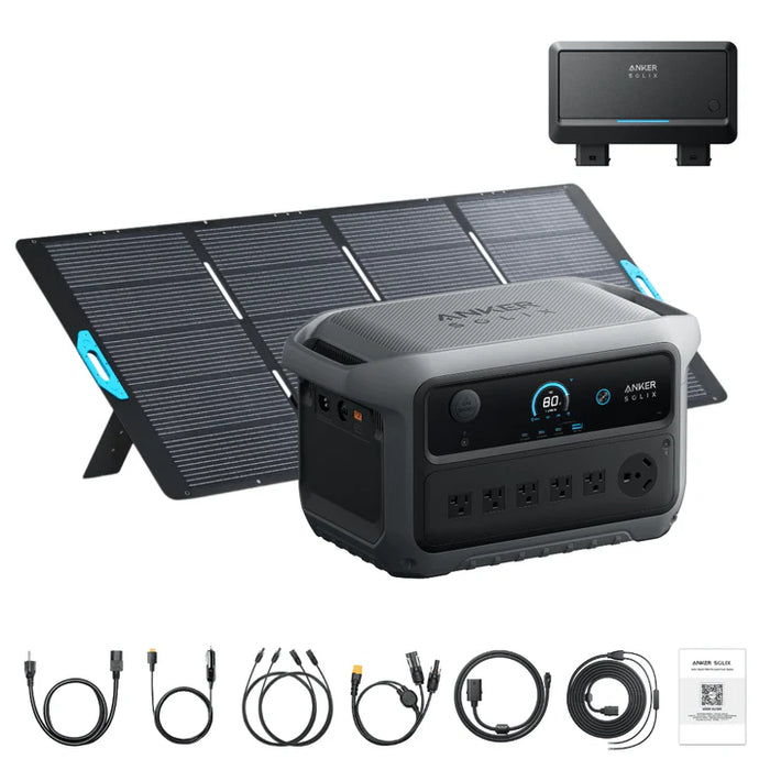 Anker SOLIX B17831AG C2000 Gen 2 Portable Power Station 2048Wh w/ 400W Solar Panel & Car Alternator Charger