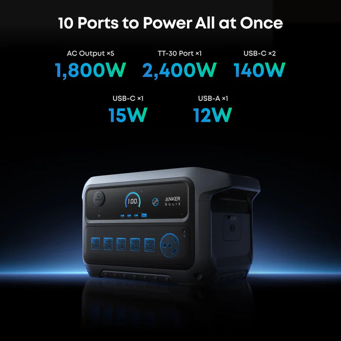 Anker SOLIX B17831AG C2000 Gen 2 Portable Power Station 2048Wh w/ 400W Solar Panel & Car Alternator Charger