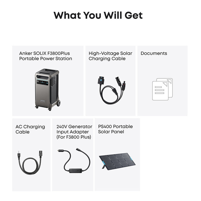 Anker SOLIX F3800 Plus 240V Extended Backup Power Kit w/ 400W Solar Panel