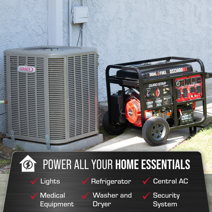 DuroStar DS13000MX 13,000 Watt Dual Fuel Portable Generator w/ CO Alert - Recon
