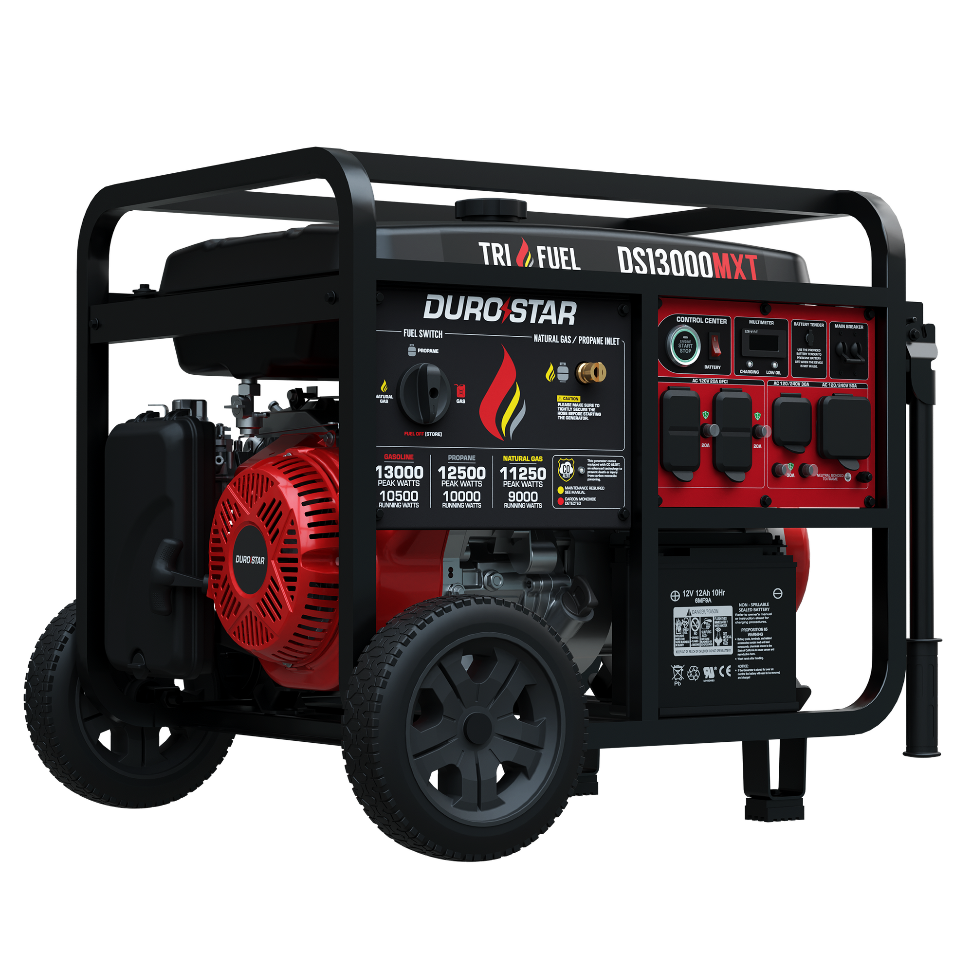 DuroStar DS13000MXT 13,000W/10,500W 500cc Electric Start Tri Fuel Port ...