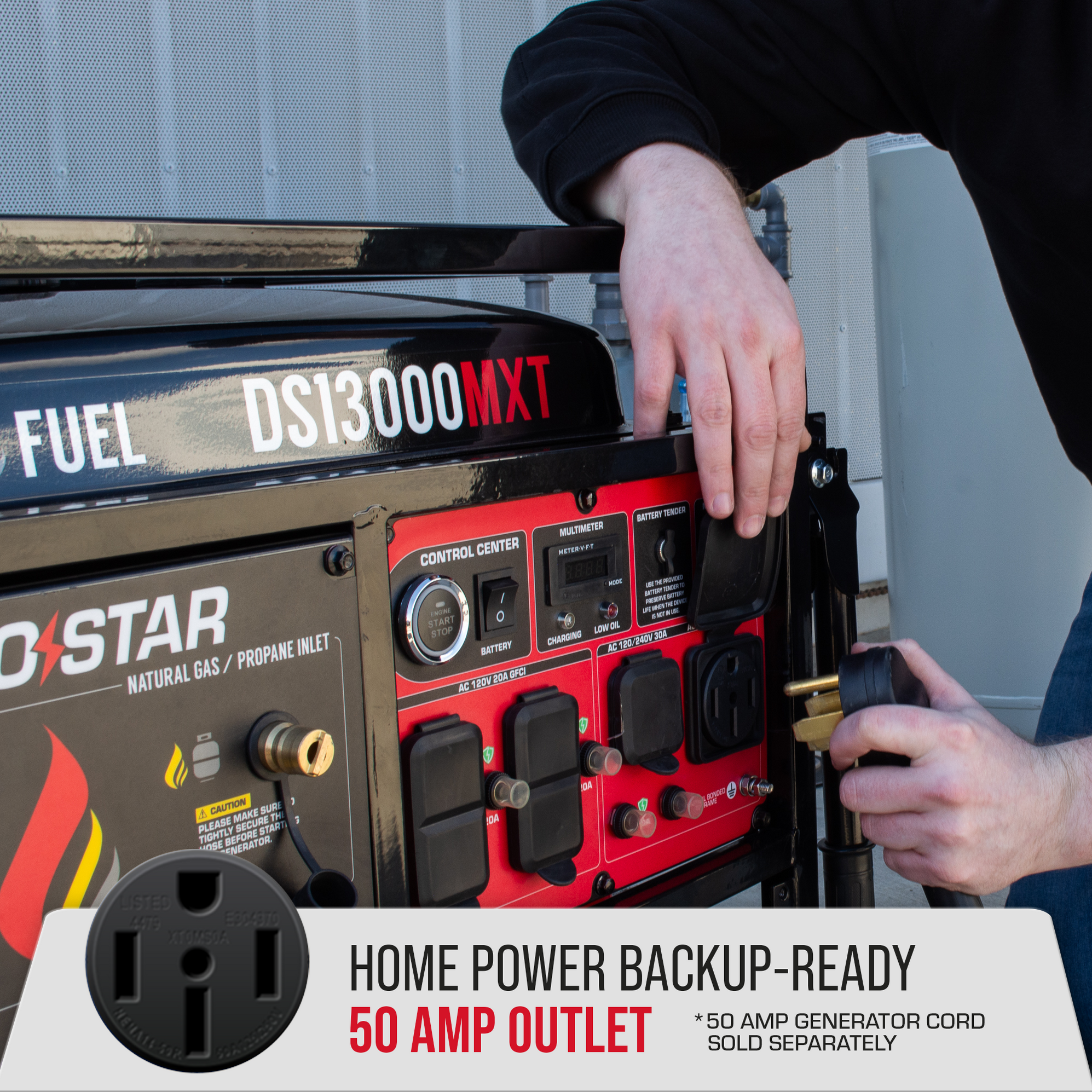 DuroStar DS13000MXT 13,000W/10,500W 500cc Electric Start Tri Fuel Port ...