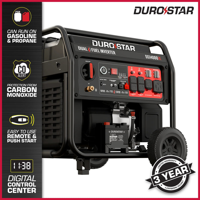 DuroStar 14,000 Watt Dual Fuel Open Frame Digital Inverter Generator