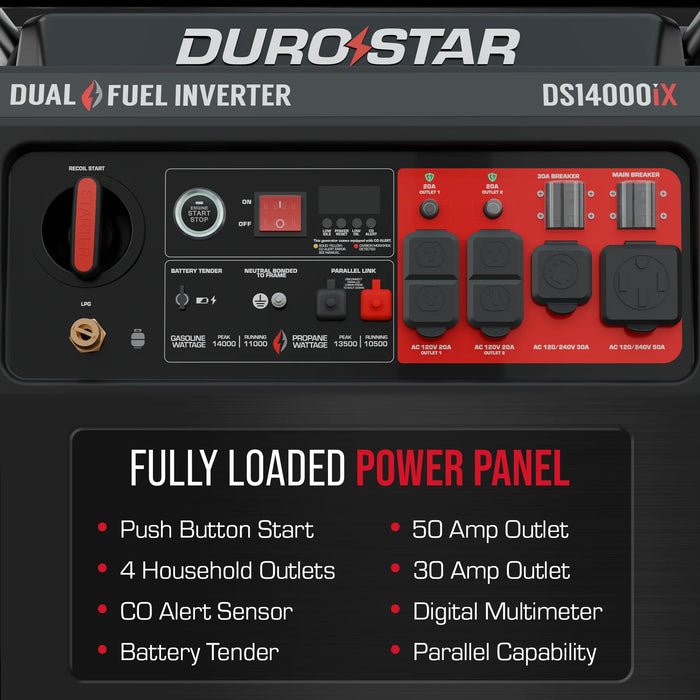 DuroStar 14,000 Watt Dual Fuel Open Frame Digital Inverter Generator