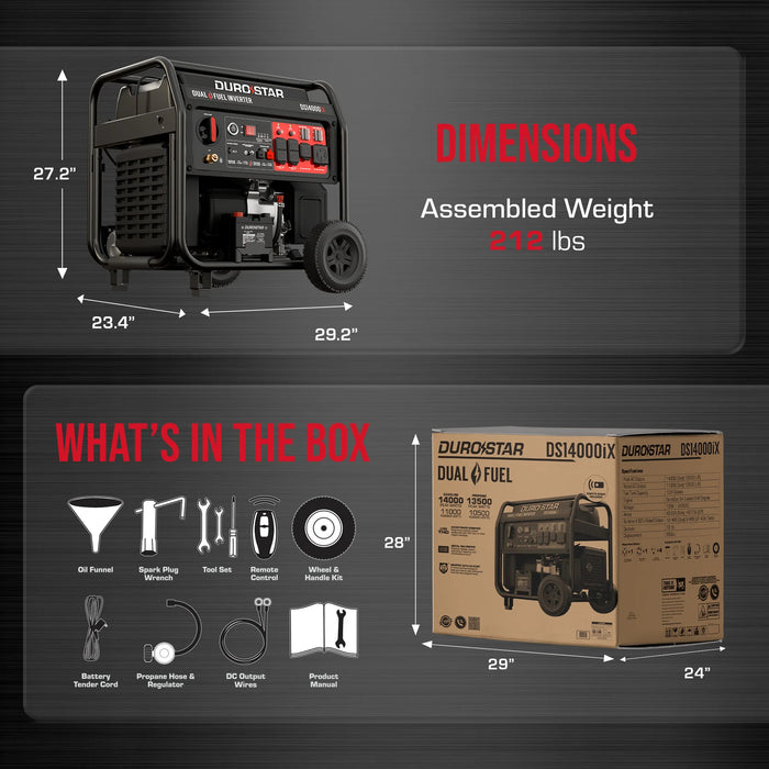 DuroStar 14,000 Watt Dual Fuel Open Frame Digital Inverter Generator