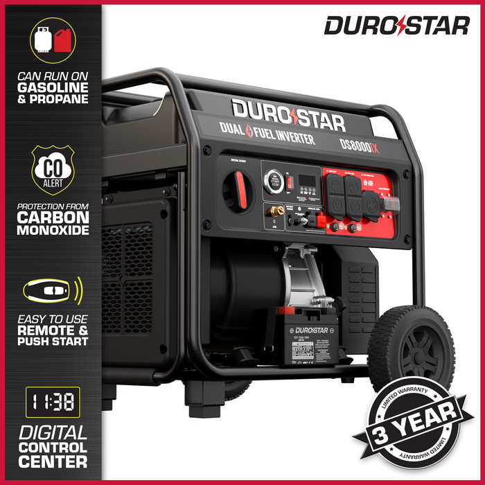 DuroStar 8,000 Watt Dual Fuel Open Frame Digital Inverter Generator