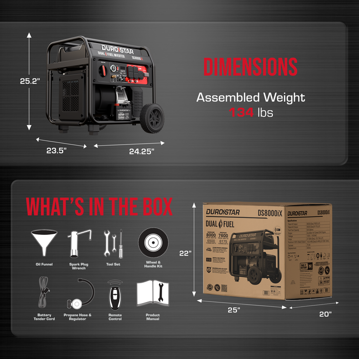 DuroStar 8,000 Watt Dual Fuel Open Frame Digital Inverter Generator