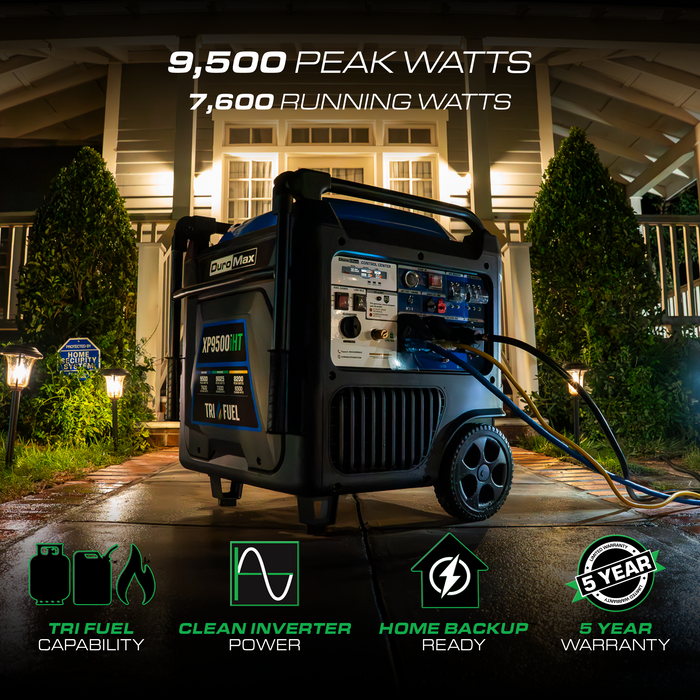 DuroMax XP9500iHT 9,500 Watt Portable Tri Fuel Inverter Generator - Quiet, Low THD