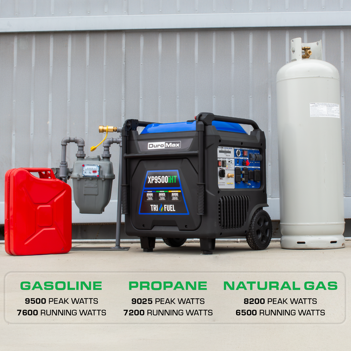 DuroMax XP9500iHT 9,500 Watt Portable Tri Fuel Inverter Generator - Quiet, Low THD