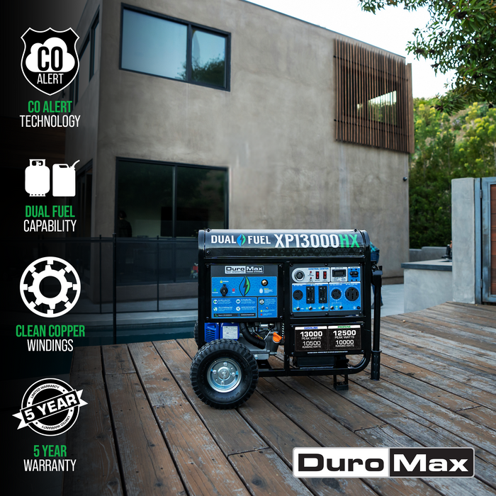 DuroMax XP13000HX 13,000 Watt Portable Dual Fuel Gas Propane CO Alert - Recon