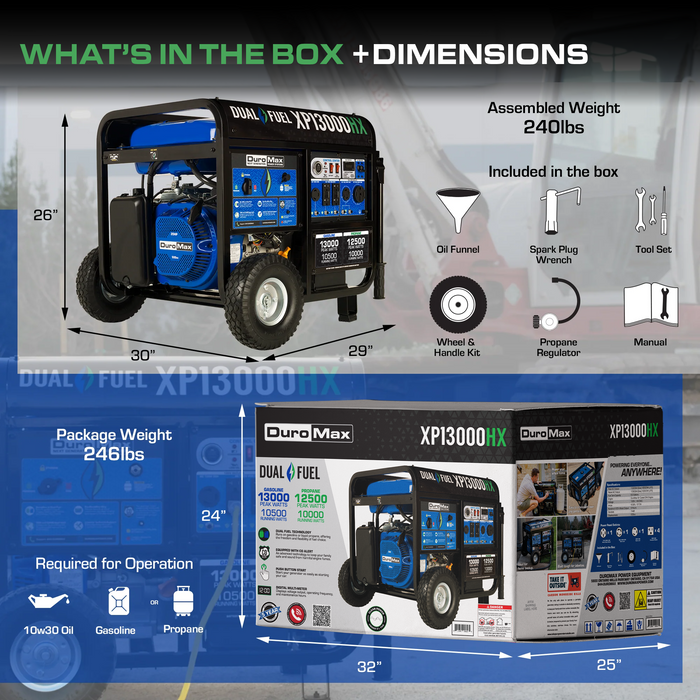 DuroMax XP13000HX 13,000 Watt Portable Dual Fuel Gas Propane CO Alert - Recon