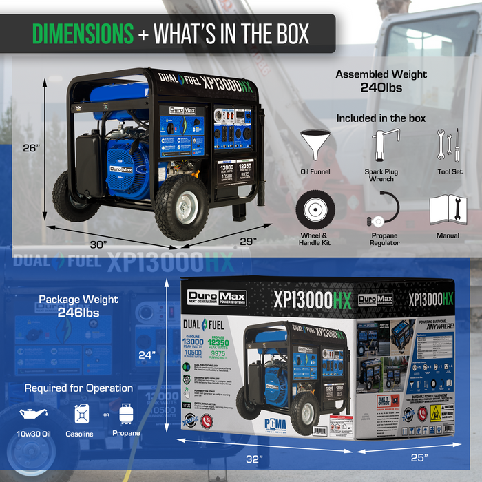 DuroMax XP13000HX 13,000 Watt Portable Dual Fuel Gas Propane CO Alert - Recon