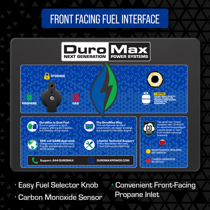 DuroMax XP13000HX 13,000 Watt Portable Dual Fuel Gas Propane CO Alert - Recon