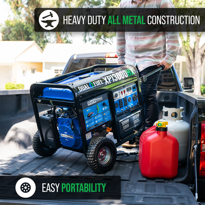 DuroMax XP13000HX 13,000 Watt Portable Dual Fuel Gas Propane CO Alert - Recon
