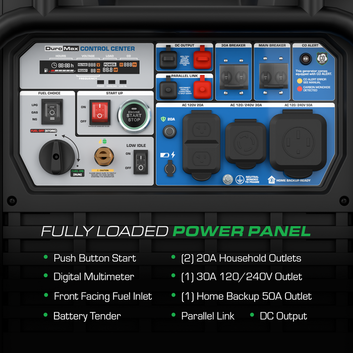 DuroMax XP13500iHT 13,500 Watt Portable Tri Fuel Inverter Generator - Quiet, Low THD