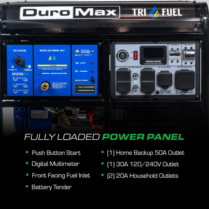 DuroMax XP13750HXT 13,750 Watt Tri Fuel Portable HXT Generator w/ CO Alert