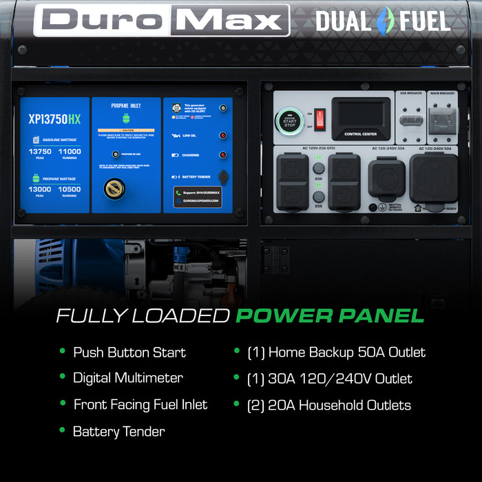 DuroMax XP13750HX 13,750 Watt Dual Fuel Portable HX Generator w/ CO Alert
