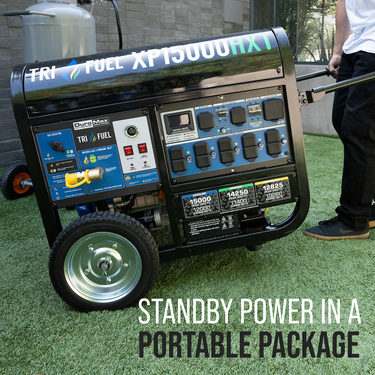 DuroMax XP15000HXT 15,000 Watt Electric Start Tri Fuel Portable Genera ...