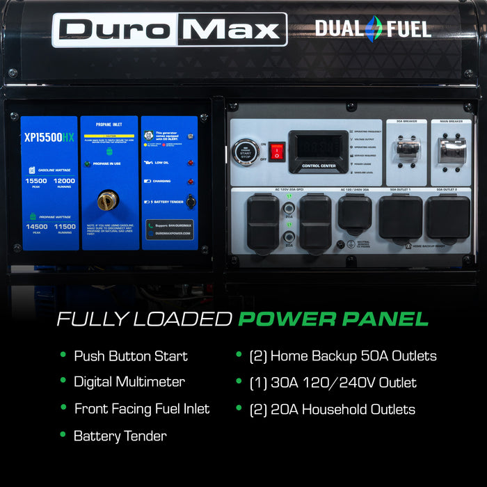 DuroMax XP15500HX 15,500 Watt Dual Fuel Portable HX Generator w/ CO Alert