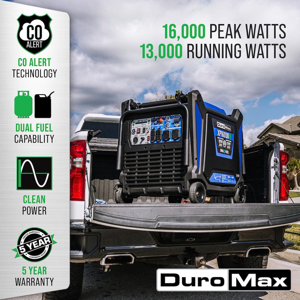 DuroMax XP16000iH 16,000 Watt Dual Fuel Portable Inverter Generator w