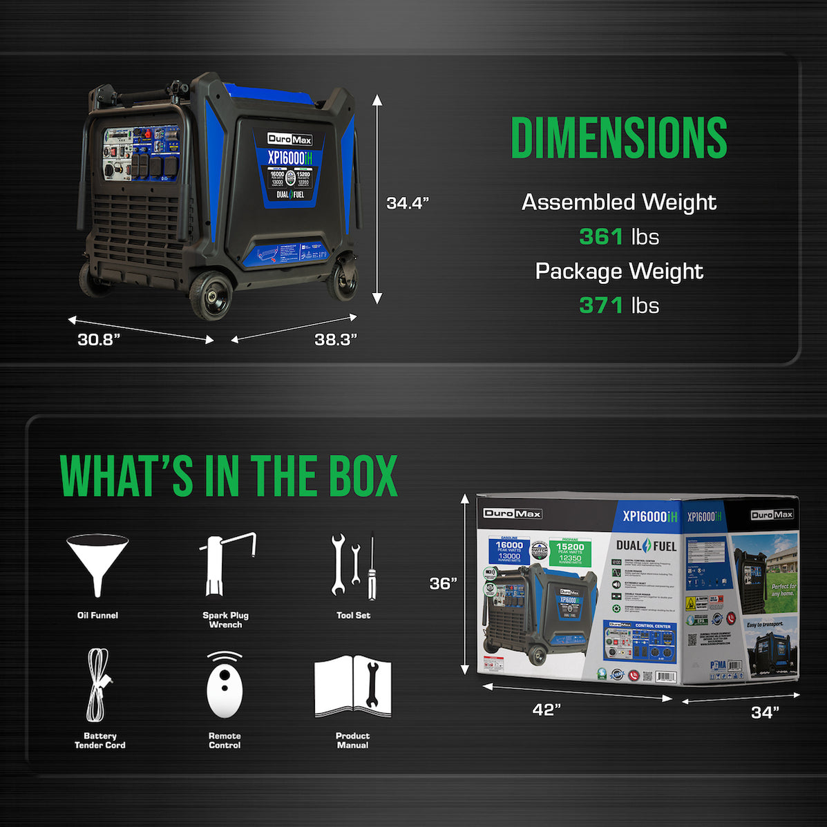 DuroMax XP16000iH 16,000 Watt Dual Fuel Portable Inverter Generator w