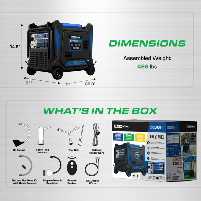 DuroMax XP28000iHT 28,000 Watt Tri Fuel Portable Inverter Generator w/ CO Alert