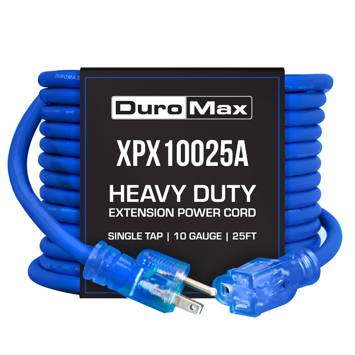 DuroMax XPX10025A Heavy Duty SJEOOW 25-Foot 10 Gauge Blue Single Tap Extension Power Cord