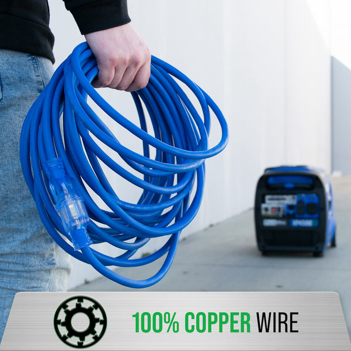 DuroMax XPX10050A Heavy Duty SJEOOW 50-Foot 10 Gauge Blue Single Tap Extension Power Cord
