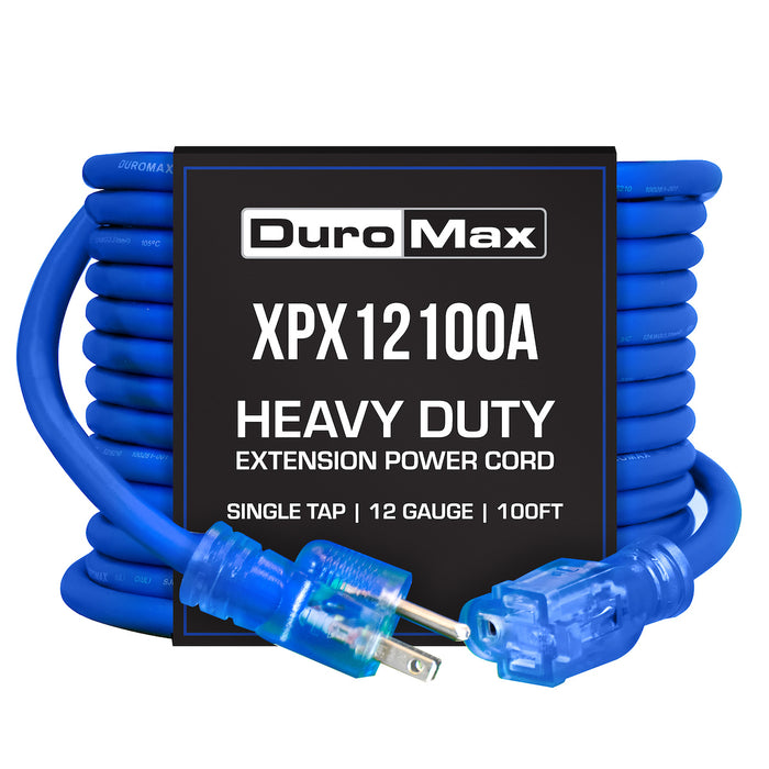 DuroMax XPX12100A Heavy Duty SJEOOW 100-Foot 12 Gauge Blue Single Tap Extension Power Cord