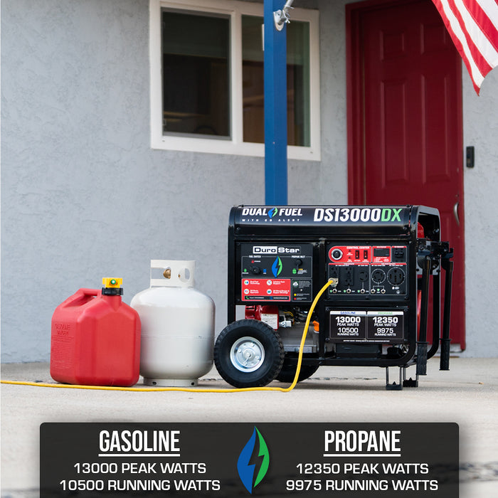 DuroStar DS13000DX 13,000W/10,500W 500cc Electric Start Dual Fuel Portable Generator w/ CO Alert