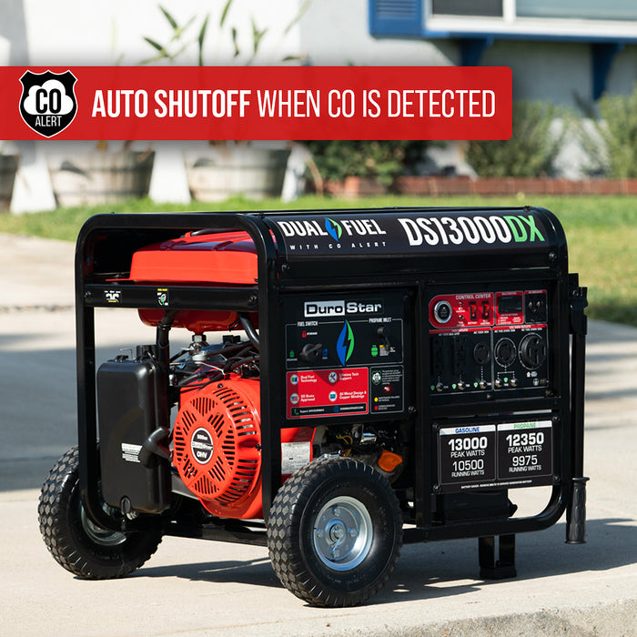 DuroStar DS13000DX 13,000W/10,500W 500cc Electric Start Dual Fuel Portable Generator w/ CO Alert