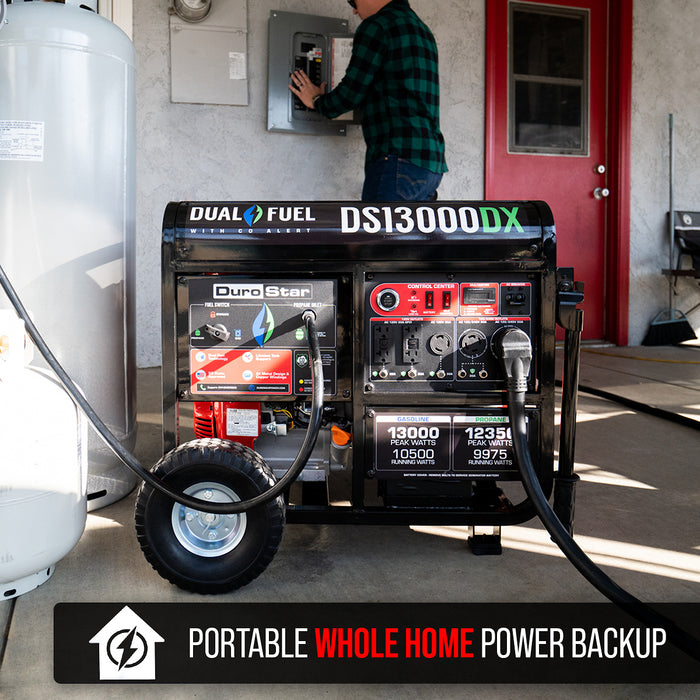 DuroStar DS13000DX 13,000W/10,500W 500cc Electric Start Dual Fuel Portable Generator w/ CO Alert
