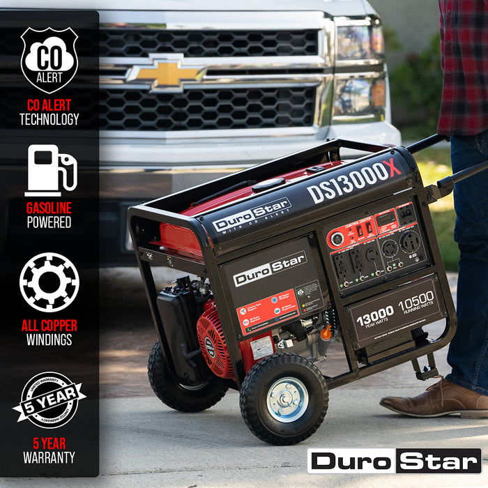 DuroStar DS13000X 13,000W/10,500W 500cc Electric Start Portable Generator w/ CO Alert