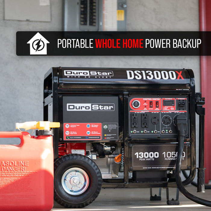 DuroStar DS13000X 13,000W/10,500W 500cc Electric Start Portable Generator w/ CO Alert