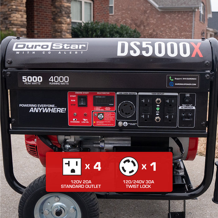 DuroStar DS5000X 5,000W/4,000W 224cc Electric Start Portable Generator w/ CO Alert