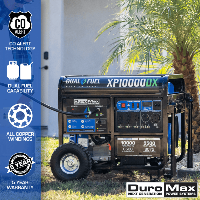 DuroMax XP10000DX 10,000 Watt Dual Fuel Gas Propane Portable Generator w/ CO Alert