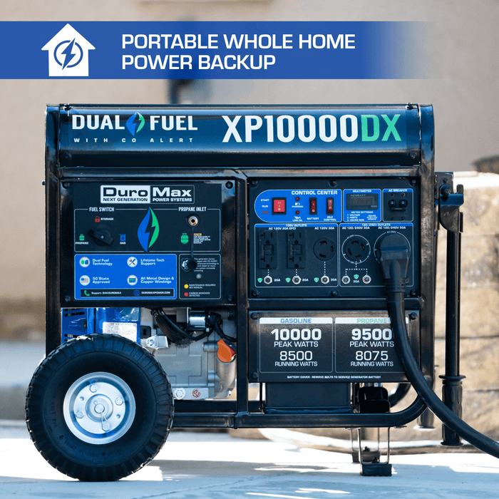 DuroMax XP10000DX 10,000 Watt Dual Fuel Gas Propane Portable Generator w/ CO Alert