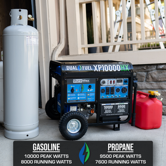 DuroMax XP10000HX 10,000 Watt Portable Dual Fuel Gas Propane CO Alert Generator