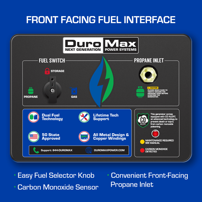 DuroMax XP12000DX 12,000 Watt Dual Fuel Gas Propane Portable Generator w/ CO Alert