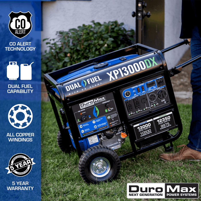 DuroMax XP13000DX 13,000 Watt Dual Fuel Gas Propane Portable Generator w/ CO Alert