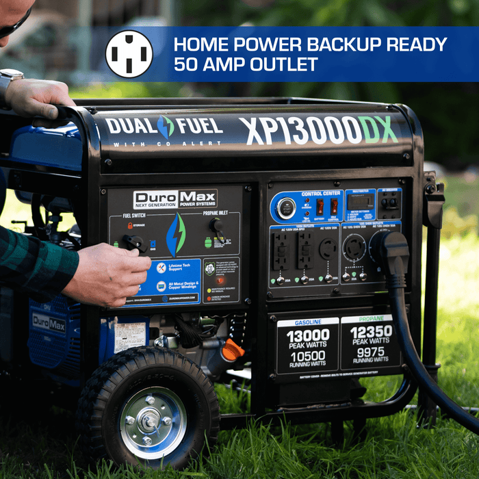DuroMax XP13000DX 13,000 Watt Dual Fuel Gas Propane Portable Generator w/ CO Alert