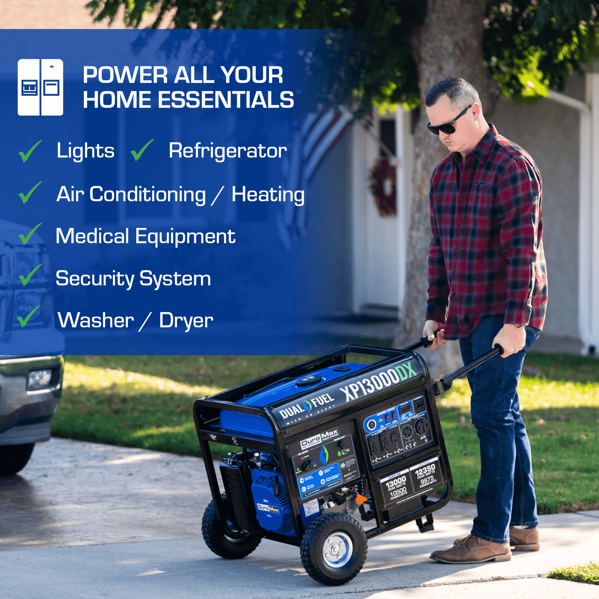 DuroMax XP13000DX 13,000 Watt Dual Fuel Gas Propane Portable Generator