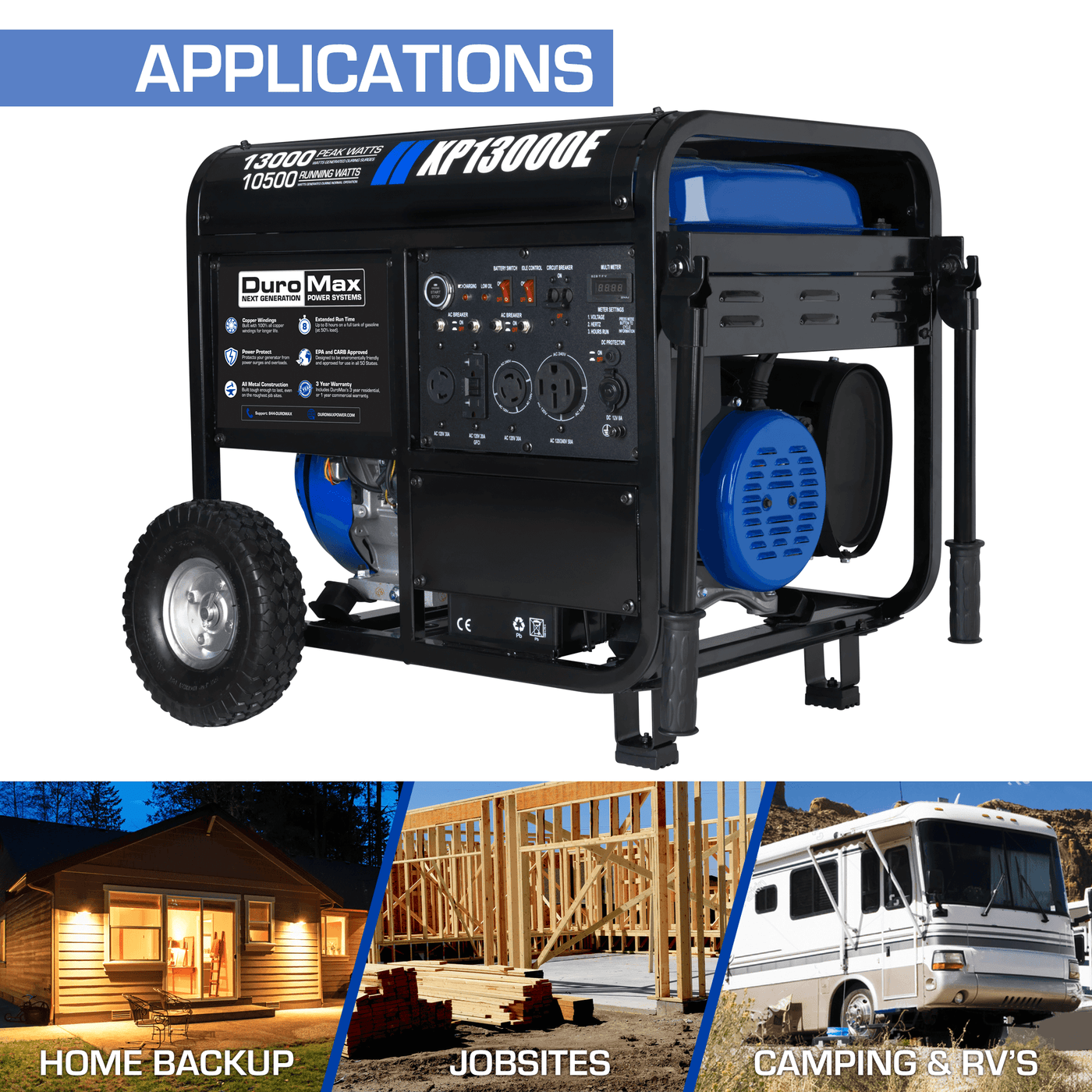 DuroMax XP13000E 13,000 Watt Portable Gas Powered Generator — Electric